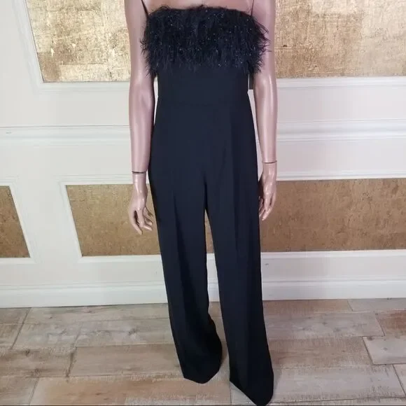 NEW JAYGODFEY Elaina black strapless feathers jumpsuit 4
